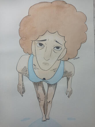 Persona inclinada a acuarela