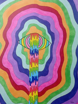 Ojo llorando LSD con posca y copic