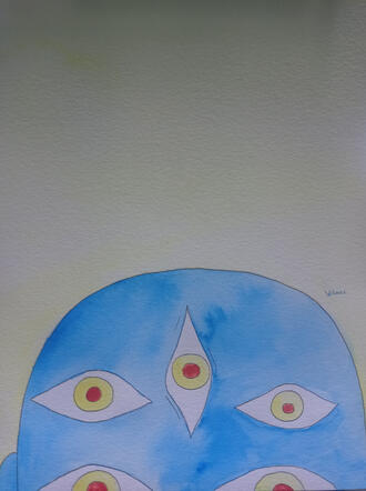 Cabeza azul acuarela