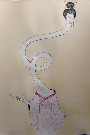 (A) Rokurokubi acuarela