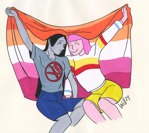 Marceline y Chicle con bandera lesbiana fanart