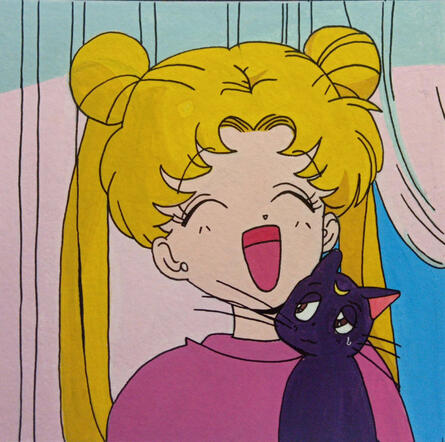 Sailor Moon gouache Serena con Luna